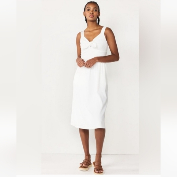 NWT Tie Front Midi Dress in White - Picture 1 of 3